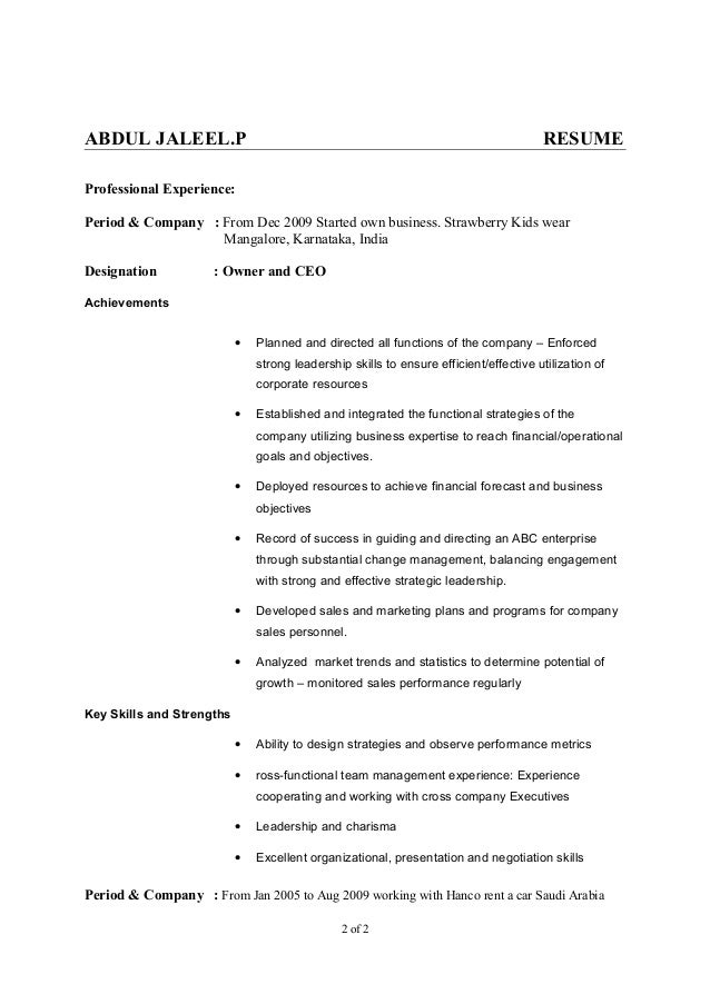 own business resumes