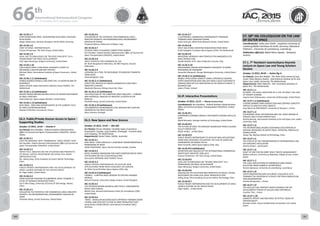 WELCOME
MESSAGES
ORGANISERSPRACTICAL
INFORMATION
CONFERENCE
PROGRAMME
Technical
Programme
STUDENTS&YOUNG
PROFESSIONALS
EVENTS
ASSOCIATED
PROGRAMMES
&EVENTS
EXHIBITIONSOICIALEVENTS
&Technical
TOURS
WELCOME
MESSAGES
ORGANISERSPRACTICAL
INFORMATION
CONFERENCE
PROGRAMME
Technical
Programme
STUDENTS&YOUNG
PROFESSIONALS
EVENTS
ASSOCIATED
PROGRAMMES
&EVENTS
EXHIBITIONSOICIALEVENTS
&Technical
TOURS
AUTHORS’
INDEX
AUTHORS’
INDEX
IAC-15.E6.1.7
STARTUPWEEKEND SPACE: KICKSTARTING NEW SPACE VENTURES
IN 60 HOURS
Magni Johannsson, German Aerospace Center (DLR), Germany
IAC-15.E6.1.8
START-UP SPACE: INTERIM RESULTS
Carissa Christensen, The Tauri Group, United States
IAC-15.E6.1.9
Dual-use Technologies or "Reverse Spin-Offs" as a 
Framework for Space Development
Prof. Haym Benaroya, Rutgers University, United States
IAC-15.E6.1.10
CAN A MEGA-SPACE FUND MOVE HUMANITY CLOSER TO
BECOMING A MULTIPLANETARY SPECIES?
Michael Potter, International Institute of Space Commerce, United
States
IAC-15.E6.1.11 (withdrawn)
HYBRID BUSINESS MODELS FOR START-UPS: A EUROPEAN WAY OF
NEWSPACE?
Stefan Schmidt, Space Generation Advisory Council (SGAC), The
Netherlands
IAC-15.E6.1.12 (withdrawn)
MAJOR TRENDS DRIVING RECORD LEVELS OF PRIVATE INVESTMENT
IN SPACE VENTURES
Chad Anderson, Space Angels Network, United States
IAC-15.E6.1.13 (withdrawn)
NEW SPACE : RISKS AND OPPORTUNITIES IN THE CURRENT CYCLE
OF SPACE ENTREPREUNERSHIP
Maxime PUTEAUX, Euroconsult, France
E6.2. Public/Private Human Access to Space -
Supporting Studies
October 13 2015, 14:45 — Oranim 4
Co-Chair(s): Ken Davidian , Federal Aviation Administration
Office of Commercial Space Transportation (FAA/AST), United
States;
IAC-15.E6.2.1
STOP THE MADNESS! WHY “COMMERCIAL” SPACE DOESN’T EXIST
Ken Davidian, Federal Aviation Administration Office of Commercial
Space Transportation (FAA/AST), United States
IAC-15.E6.2.2
Paper Title: Analysis on the Situation and Prospects 
of Social Capital Investment on China Civil Space 
Infrastructure
Ms. Jialing Jiang, China Academy of Launch Vehicle Technology,
China
IAC-15.E6.2.3
Public Private Partnerships and the Development of 
Space Launch Systems in the United States
Dr. Eligar Sadeh, United States
IAC-15.E6.2.4
FROM AVIATION TOURISM TO SUBORBITAL SPACE TOURISM: A
STUDY OF TAIWAN’S INFRASTRUCTURES
Eva Yi-Wei Chang, University of Science & Technology, Taiwan,
China
IAC-15.E6.2.5
EVALUATING THE POTENTIAL FOR COMMERCIAL SPACE INDUSTRY
GROWTH: AN ENTREPRENEURIAL ENVIRONMENT ANALYSIS OF
JAPAN
Charlotte Kiang, Cornell University, United States
IAC-15.E6.2.6
EVALUATION OF THE POTENTIAL FOR COMMERCIAL SPACE
INDUSTRY GROWTH: AN ENTREPRENEURIAL ENVIRONMENT
ANALYSIS OF RUSSIA
Praskovia Milova, Politecnico di Milano, Italy
IAC-15.E6.2.7
EIC/SGAC $PACE IS BUSINESS COMPETITION WINNER
Ken Davidian, Federal Aviation Administration Office of Commercial
Space Transportation (FAA/AST), United States
IAC-15.E6.2.8
Space services for commercial use
Mr. Ravil Nurgalievich Akhmetov, JSC SRC Progress, Russian
Federation
IAC-15.E6.2.9
LICENSING AS A TOOL TO ENCOURAGE TECHNOLOGY TRANSFER
FROM SPACE
Paola Belingheri, Italy
IAC-15.E6.2.11 (withdrawn)
STRUCTURE ANALYSIS OF INDIAN AERONAUTICS AND SPACE
INDUSTRY CLUSTERS
Shashank Khurana, Peking University, China
IAC-15.E6.2.12 (withdrawn)
THE STRUCTURE OF THE EUROPEAN SPACE INDUSTRY – CURRENT
AND HISTORICAL ANALYSIS OF INDUSTRY CLUSTERS IN THE
BENELUX
Charlotte Kiang, Cornell University, United States
IAC-15.E6.2.10 (withdrawn)
COLLABORATIVE ENVIRONMENTS FOR IDEATION AND VENTURE
CREATION IN THE SPACE SECTOR
Nuno Loureiro, Portugal
E6.3. New Space and New Science
October 14 2015, 14:45 — 302-303
Co-Chair(s): Farnaz Ghadaki, Canadian Space Commerce
Association, Canada; Luigi Scatteia, Strategy& - Formerly Booz
and Company, The Netherlands;
Rapporteur(s): Daniel Faber, SHOAL, Australia;
IAC-15.E6.3.1
NEW SPACE: CHRIS HADFIELD`S LEADERSHIP TRANSFORMATION &
REBRANDING OF SPACE
AZAM SHAGHAGHI, Space Tourism Society Canada, Canada
IAC-15.E6.3.2
NOVEL BUSINESS PARADIGMS FOR EARTH OBSERVATION BY SPACE
CAPITALISING ON THE CLOUD REVOLUTION
Jean-pierre ANTIKIDIS, BLUE PLANET, France
IAC-15.E6.3.3
public-private partnerships to develop new 
applications from space resource utilisation
Dr. Silvia Ciccarelli Italian Space Agency (ASI), Italy
IAC-15.E6.3.4 (withdrawn)
TWINKLE – A BRITISH SPACE MISSION TO EXPLORE FARAWAY
WORLDS
Marcell Tessenyi, University College London, United Kingdom
IAC-15.E6.3.5
THE ASTEROID MINING BUSINESS AND POLICY: FUNDAMENTAL
GOALS AND CHOICES
Martin Elvis, Harvard-Smithsonian Center for Astrophysics (CfA),
United States
IAC-15.E6.3.6
“IBOSS – MODULAR BUILDING BLOCK APPROACH TOWARDS MORE
FLEXIBLE AND EFFICIENT FUTURE IN-ORBIT INFRASTRUCTURE”
Joerg Kreisel, JOERG KREISEL International Consultant (JKIC),
Germany
IAC-15.E6.3.7
A SUSTAINABLE COMMERCIAL MICROGRAVITY PROGRAM
TOWARDS SPACE MANUFACTURING
Ioana Cozmuta, NASA Ames Research Center, United States
IAC-15.E6.3.8
SPACE SOLUTIONS: BOOSTING INNOVATION FROM SPACE
Frank Salzgeber, European Space Agency (ESA), The Netherlands
IAC-15.E6.3.9
INDUSTRIAL APPROACH AND STRATEGY FOR NANOSATELLITES
MASS PRODUCTION
Davide Rastelli, N.P.C. New Production Concept, Italy
IAC-15.E6.3.10
MECHANISMS LINKING GOVERNMENT OVERSIGHT TO WORK
PERFORMED BY ENGINEERS
Samantha Marquart, George Washington University, United States
IAC-15.E6.3.11 (withdrawn)
MOBILE APPLICATION CONCEPT USING COPERNICUS SENTINEL
EARTH OBSERVATION DATA AND SAP HANA CLOUD PLATFORM TO
ADDRESS BARK BETTLES INFESTATION IN THE WORLD'S FOREST: A
BUSINESS CASE
Aidan O'Toole, Ireland
E6.IP. Interactive Presentations
October 14 2015, 13:15 — Plasma Screens Area
Coordinator(s): Ken Davidian , Federal Aviation Administration
Office of Commercial Space Transportation (FAA/AST), United
States;
IAC-15.E6.IP.1
EXAMINING ECONOMIC MODELS FOR REMOTE SENSING SATELLITE
DATA
Mariel Borowitz, Georgia Institute of Technology, United States
IAC-15.E6.IP.2
THE FUTURE OF SPACE TECHNOLOGY BUSINESSES FROM A SILICON
VALLEY PERSPECTIVE
Nicole Jordan, , United States
IAC-15.E6.IP.3
PUBLIC-PRIVATE PARTNERSHIPS TO DEVELOP NEW APPLICATIONS
FROM SPACE RESOURCE UTILISATION: THE CASE OF GREEN AIR
EXPERIMENTS ON BOARD THE ISS
Silvia Ciccarelli, Italian Space Agency (ASI), Italy
IAC-15.E6.IP.4 (withdrawn)
DEFINITION AND ANALYSIS OF THE INTERNATIONAL COMMERCIAL
SPACEFLIGHT INDUSTRY, 2006-2014
Carissa Christensen, The Tauri Group, United States
IAC-15.E6.IP.5
DUAL-USE TECHNOLOGIES OR "REVERSE SPIN-OFFS" AS A
FRAMEWORK FOR SPACE DEVELOPMENT
Haym Benaroya, Rutgers University, United States
IAC-15.E6.IP.6
ANALYSIS ON THE SITUATION AND PROSPECTS OF SOCIAL CAPITAL
INVESTMENT ON CHINA CIVIL SPACE INFRASTRUCTURE
Jialing Jiang, China Academy of Launch Vehicle Technology, China
IAC-15.E6.IP.7
PUBLIC PRIVATE PARTNERSHIPS AND THE DEVELOPMENT OF SPACE
LAUNCH SYSTEMS IN THE UNITED STATES
Eligar Sadeh, , United States
E7. 58th
IISL COLLOQUIUM ON THE LAW
OF OUTER SPACE
Coordinator(s): Lesley Jane Smith , Leuphana University of
Lüneburg/Weber-Steinhaus & Smith, Germany; Mahulena
Hofmann , University of Luxembourg, Luxemburg;
Publication officer(s): Rafael Moro-Aguilar , Orbspace,
Austria;
E7.1. 7th
Nandasiri Jasentuliyana Keynote
Lecture on Space Law and Young Scholars
Session
October 13 2015, 09:45 — Dulzin Big A
Co-Chair(s): Orna Ben Naftali , The Haim Striks School of Law,
Israel; Tanja Masson-Zwaan , International Institute of Air and
Space Law, Leiden University, The Netherlands;
Rapporteur(s): Neta Palkovitz , ISIS- Innovative Solutions In
Space B.V., The Netherlands;
IAC-15.E7.1.1
KEYNOTE: THE LEGAL EVOLUTION OF A ‘USE’ OF SPACE: THE CASE
OF REMOTE SENSING
Joanne Irene Gabrynowicz, University of Mississippi, United States
IAC-15.E7.1.2 (withdrawn)
LESSONS DRAWN FORM JURISDICTION AND CONTROL CONCEPTS
APPLIED TO INACTIVE SPACE OBJECTS
Jean-Marie de POULPIQUET, University of Toulouse I, France
IAC-15.E7.1.3
SUSTAINABLE SPACE EXPLORATION AND USE: SPACE MINING IN
PRESENT AND FUTURE PERSPECTIVES
Rishiraj Baruah, International Institute of Air and Space Law, Leiden
University, India
IAC-15.E7.1.4
THE INTERNATIONAL REGIME GOVERNING EXPLOITATION OF
NATURAL RESOURCES IN OUTER SPACE: POTENTIAL PROCESS OF
FORMULATION
Yangzi Tao, Beijing Institute of Technology, China
IAC-15.E7.1.5
THE EFFECTS OF THE FRAGMENTATION OF INTERNATIONAL LAW
ON AEROSPACE REGULATION.
Charles Stotler, , Switzerland
IAC-15.E7.1.6
RIGHT OF WAY FOR ON-ORBIT SPACE TRAFFIC MANAGEMENT
Nathan Johnson, University of Nebraska, College of Law, United
States
IAC-15.E7.1.7
THE LEGAL IMPLICATIONS OF ERRONEOUS GNSS SIGNAL,
RESULTING FROM HARMFUL INTERFERENCE
Simona Spassova, University of Luxembourg, Luxemburg
IAC-15.E7.1.8
EARTH OBSERVATION DATA IN EUROPE: LEGISLATIVE ACTS
TOWARDS THE CREATION OF A POLICY FOR THEIR PRODUCTION
AND DISSEMINATION
Amalia Dimopoulou, , Greece
IAC-15.E7.1.9
THE INTELLECTUAL PROPERTY RIGHTS REGIMES FOR THE
DEVELOPMENT PHASES OF GALILEO AND COPERNICUS
Caroline Thro, , France
IAC-15.E7.1.10
DOMESTIC PATENT LAW AND SPACE ACTIVITIES: ISSUES OF
ENFORCEABILITY
Brendan Cohen, Cleary Gottlieb Steen & Hamilton LLP, United
States
66 th
International Astronautical Congress
12 - 16 October 2015, Jerusalem, Israel
160 161
 