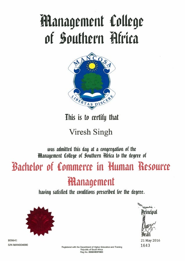Certificate of Degree HRM