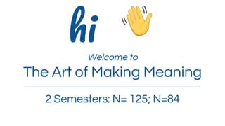 Welcome to
The Art of Making Meaning
2 Semesters: N= 125; N=84
 