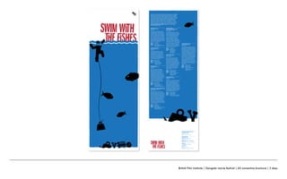 British Film Institute | Gangster movie festival | A5 concertina brochure | 2 days
Throughout the years, there have been hundreds of “Gangster
Movies” that have hit the big screen. Movies about mobsters,
drugs, drug lords, bank robbers, grand theft auto, robberies,
and heists have had us all at the edge of our seat at one point
or another, rooting for the bad guy. How many people, for at
least a split second, wanted to be like Tony Montana from
Scarface? The action and thrill of it all just gets our blood
pumping. Is it the power, the money, the fame, or is it the
respect? Regardless of what it is, the following list of movies
is sure to put you at the edge of your seat. So get ready to
“Say Hello to My Little Friend” because it’s time to enjoy
the BFI Gangster Films.
BRITISH FILM INSTITUTE (BFI)
21 STEPHEN STREET
LONDON, W1T 1LN
Tel: +44 (0)20 7255 1444
BFI SOUTHBANK
BELVEDERE ROAD
SOUTH BANK‚ WATERLOO
LONDON, SE1 8XT
Box Office: +44 (0)20 7928 3232
Switchboard: +44 (0)20 7928 3535
BFI IMAX
1 CHARLIE CHAPLIN WALK
SOUTH BANK
WATERLOO
LONDON‚ SE1 8XR
Box Office: +44 (0)870 787 2525
WHITE HEAT, 1949
Screening Jan 11 @ 6pm
BFI IMAX
Cody Jarrett is the sadistic leader of
a ruthless gang of thieves. Afflicted by
terrible headaches and fiercely devoted
to his ‘Ma,’ Cody is a volatile, violent,
and eccentric leader. Cody’s top henchman
wants to lead the gang and attempts to
have an ‘accident’ happen to Cody, while
he is running the gang from in jail. But
Cody is saved by an undercover cop, who
thereby befriends him and infiltrates the
gang. Finally, the stage is set for Cody’s
ultimate betrayal and downfall, during a
big heist at a chemical plant.
Director Raoul Walsh
Writer Ivan Goff
Producer Louis F. Edelman
Stars James Cagney, Virginia Mayo
Edmond O’Brien
CARLITO’S WAY, 1993
Screening Jan 12 @ 6pm
BFI IMAX
Carlito has just gotten out of prison
due to technicalities with the help of
his sleazy lawyer. After a life spent
trafficking heroin he decides not to
pursue the life of the streets. He buys
into a night club and begins saving
money to move to the Bahamas, but
his presence as a known player makes
it inevitable that he get sucked back
into his violent former life.
Director Brian De Palma
Writer Edwin Torres
Producer Martin Bregman
Stars Al Pacino, Sean Penn
Penelope Ann Miller
John Leguizamo
SCARFACE, 1983
Screening Jan 13 @ 6pm
BFI IMAX
Scarface (1983) follows gangster
Tony Montana and his close friend
Manny Ray from their trip on the
Cuban Boat Lift for refugees to their
arrival in Miami. After killing a
powerful Cuban figure, Montana and
company gain the ability to leave their
refugee camps and roam around the
U.S. After unsuccessfully trying to make
it legitamately in the country, Montana
and Ray resort to selling cocaine to
dealers around the world. Tony’s rise
is quick, but as he becomes more
powerful, his enemies and his own
paranoia begin to plague his empire.
Director Brian De Palma
Writer Oliver Stone
Producer Martin Bregman
Stars Al Pacino, Steven Bauer
Michelle Pfeiffer
Mary Elizabeth Mastrantonio
ONCE UPON A TIME IN AMERICA, 1984
Screening Jan 14 @ 6pm
BFI Southbank
Epic, episodic, tale of the lives of a
small group of New York City Jewish
gangsters spanning over 40 years. Told
mostly in flashbacks and flash-forwards,
the movie centers on small-time hood
David ‘Noodles’ Aaronson and his lifelong
partners in crime; Max, Cockeye and
Patsy and their friends from growing-up
in the rough Jewish neighborhood of
New York’s Lower East Side in the
1920s, to the last years of Prohibition
in the early 1930s, and then to the late
1960s where an elderly Noodles returns
to New York after many years in hiding
to look into the past.
Director Sergio Leone
Writer Harry Grey
Producer Claudio Mancini
Stars Robert De Niro, James Woods
Elizabeth McGovern
Joe Pesci, Burt Young
LOCK, STOCK AND
TWO SMOKING BARRELS, 1998
Screening Jan 15 @ 6pm
BFI Southbank
Four Cockney wide-boys are tricked
into owing 500,000 nicker to the local
gang-land boss and porn king, ‘Hatchet’
Harry Lonsdale. With the very real
threat of finger amputation looming
over them the lads come up with
a plan to nick the cash from their
next-door neighbours: a gang of
hardcase drug-dealers… Meanwhile,
‘Hatchet’ ain’t none too pleased when
a pair of antique shotguns wot he wants
are sold on by a pair of Scouse thieves,
to be used in a “job”… The involvement
of a conscientious debt-collector, some
public school “chemists”, a psychotic
hash-baron, a lot of guns and knives,
ensures that karma is surrealistically
resolved (just!) before the end.
Director Guy Ritchie
Writer Guy Ritchie
Producer Matthew Vaughn
Stars Jason Flemyng
Dexter Fletcher
Nick Moran
Jason Statham
PULP FICTION, 1994
Screening Jan 16 @ 6pm
BFI Southbank
Jules and Vincent work as hitmen
for crime boss Marcellus Wallace.
Wallace is currently dealing with
Butch Collidge, a boxer who failed to
throw a fight after taking Wallace’s
money and is now planning to flee the
city, but can’t leave his father’s watch
behind. Vincent faces some problems
of his own when Wallace asks him to
show his wife Mia a good time while
he’s away. Some of these people
redeem themselves and some don’t,
and all meet an end appropriate
to their choices.
Director Quentin Tarantino
Writer Quentin Tarantino
Producer Matthew Vaughn
Stars John Travolta, Tim Roth
Samuel L. Jackson
Amanda Plummer
Bruce Willis
GOODFELLAS, 1990
Screening Jan 19 @ 6pm
BFI IMAX
The lowly, blue-collar side of New York’s
Italian mafia is explored in this crime
biopic of wiseguy Henry Hill. As he
makes his way from strapping young
petty criminal, to big-time thief, to
middle-aged cocaine addict and dealer,
the film explores in detail the rules and
traditions of organized crime. Watching
the rise and fall of Hill and his two
counterparts, the slick jack-of-all-trades
criminal Jimmy Conway and the brutish,
intimidating Tommy DeVito, this true
story realistically explores the core,
blue-collar part of the mob.
Director Martin Scorsese
Writer Nicholas Pileggi
Producer Irwin Winkler
Stars Robert De Niro, Ray Liotta
Joe Pesci, Lorraine Bracco
THE GODFATHER, 1972
Screening Jan 20 @ 6pm
BFI Southbank
Vito Corleone is the ageing don (head) of
the Corleone Mafia Family. His youngest
son Michael has returned from WWII
just in time to see the wedding of Connie
Corleone (Michael’s sister) to Carlo Rizzi.
All of Michael’s family is involved with
the Mafia, but Michael just wants to live
a normal life. Drug dealer Virgil Sollozzo
is looking for Mafia Families to offer
him protection in exchange for a profit
of the drug money. He approaches Don
Corleone about it, but, much against the
advice of the Don’s lawyer Tom Hagen,
the Don is morally against the use of
drugs, and turns down the offer. This
does not please Sollozzo, who has the
Don shot down by some of his hit men.
The Don barely survives, which leads his
son Michael to begin a violent mob war
against Sollozzo and tears the Corleone
family apart.
Director Martin Scorsese
Writer Mario Puzo
Producer Matthew Vaughn
Stars Marlon Brando, Al Pacino
James Caan
Richard S. Castellano
Robert Duvall
 