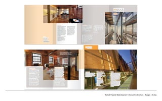 Restock Property Redevelopment | Concertina brochure - 8 pages | 2 days
PROPERTY REDEVELOPMENT
restock
225 E,Grand Avenue
Chicago, IL 60611
Tel: 312 512 1313
Fax: 312 512 1314
jerry@restock.com
www.restockchicago.com
Jerry McCabe
Chief Executive
Our Story
Having been based in New York and
successfully built a mix of commercial
and residential properties in and around
the SoHo neighbourhood, Phoenix saw
an opportunity to create the same dynamic
in Chicago.
Here, at Phoenix, we prefer to consider ourselves
‘environmentally responsible’.
Location
Our headquarters are based in Chicago's
River North neighborhood. River North
has completely transformed from it's
simple beginning as an industrial area
and warehouse district. The warehouses
closed down in the 1970's, leaving large
empty buildings. The area attracted
various artists and writers looking for
loft and studio space, thus creating a
neighborhood that was artistic, but
also struggling.
Such was the River North neighborhood
30 years ago. Since then, however, it has
grown into what is now a chic, cultural
hub filled with art galleries, antique
stores, boutiques and of course urban
professionals. We felt this would be the
most fitting environment for restock,
as this represents who we are and
what we do!
“In the beginning there
were factories that were
not longer working. Yet
we thought they
were beautiful”
What does environmental
responsibility actually mean?
It means reusing, instead of knocking
down and building new. Keeping what’s
good and improving what’s not. This
uses less energy and leaves less mess
than knocking down and building again.
A place depends on the community that
lives there and the people who work
there. We fill the commercial spaces of
our buildings with local businesses and
independents, because we think they
can do something a bit better than your
average Mr Mega Coffee Hut.
It’s all about creating something that’s
lasting. Sustain-ability, you see, the clue
is in the word. We don’t do short term. We
don’t do cheap and cheerful. We want our
places to keep working once the for-sale
signs have gone down. It means making
sure places can grow.
We try to make sure our developments
give something back, take less, last
longer. We aim to prove that we can do it,
and do it now. It just takes a little bit more
imagination. All you have to do is move in.
Mission Statement
We wanted to restock them. We thought
that they’d make good places to live,
buildings with a bit of soul! We thought
that we could make them into amazing
homes with a bit of imagination and some
top notch architecture.
restock embraces a very wide agenda:
established as world class architects
we produce world class buildings and
places; delivering mixed use buildings;
marrying the old with the new; and finally
and probably most importantly being
environmentally responsible.
We believe that there’s no conflict in
being thoroughly modern and style-
conscious while also being socially and
environmentally responsible. In fact we
think that one should inform the other.
We design inspirational spaces, both
commercial and residential. We want
to create spaces for a new generation
to make something worthwhile.
Our Services
Our expertise extends to every aspect
of the real estate development process.
We take care of the preparation and
production of your entire project, working
from your initial brief to take it through
every stage to completion.
Construction Services
• Space planning & optimisation
• Interiors specification
• Amenity spaces
• External facades & key elevations
• Landscaping
• Show apartments
• Sales centers
Marketing and
Branding Services
• Overall marketing plan
& campaign structure
• Brochure design & other
hard print collateral
• Press & public relations
• Advertising
• Hoarding
• Website
• Launch event
“In the beginning there were
empty warehouses. Yet we
thought they were beautiful”
Jerry McCabe is an award-winning
architect and developer who served
as President of the New York
Chapter of the American Institute
of Architects. He draws from
over 20 years of experience while
overseeing the design, bid, contract
and construction management of all
of his projects. McCabe also directs,
administers and coordinates each
project from the initial concept plans
through conclusion of construction,
allowing for maximum attention
to critical details, time schedules
and budgets.
Prior to founding restock, McCabe
formed Next Generation with
Murray Butler, a 35-person
architect firm which superseded
McCabe’s first company that he
started, Brim Braun Associates,
a 20-person firm.
McCabe has designed and built for
such clients as Centrum Properties,
Lexington Homes, Joseph Freed
& Co., Fifield Development, Hyatt
Hotels, The Shidler Group and
Walgreens. McCabe served for
several years as the chairman of
the Appearance Commission in
the Village of Glenview and while
working at Harry Weese, McCabe
designed the specifications for
the Washington, D. C. Subway,
Draper and Kramer and the
K-Mart Corporation.
Testimonials
“We always enjoy working with Jerry
because he get’s it, he is creative, has
a can-do attitude, nothing is ever ‘too
much trouble’ and he never fails to
exceed our expectations.”
Jacqui Moore
Group Brand Communications
“The condo’s Jerry build for Skyline in
New York achieved incredible 15-20%
premium prices over the local market,
with sales largely complete within
a matter of months of their release.
We have not observed anything like
it before.”
David Pollock
CEO & MD
The Home Group
“Studio 10 have enjoyed a very successful
relationship with Jerry McCabe. We
really value his help in achieving our
goals and in particular his innovative
creative thinking which transforms what
is perceived as a derelict building into
something utterly desirable!”
Rex Sheehy
Marketing Manager
Studio 10
PROPERTY REDEVELOPMENT
COMPANY
OVERVIEW
restock
225 E, Grand Avenue
Chicago, IL 60611
Tel: 312 512 1313
Fax: 312 512 1314
info@restockchicago.com
www.restockchicago.com
Track Record
 