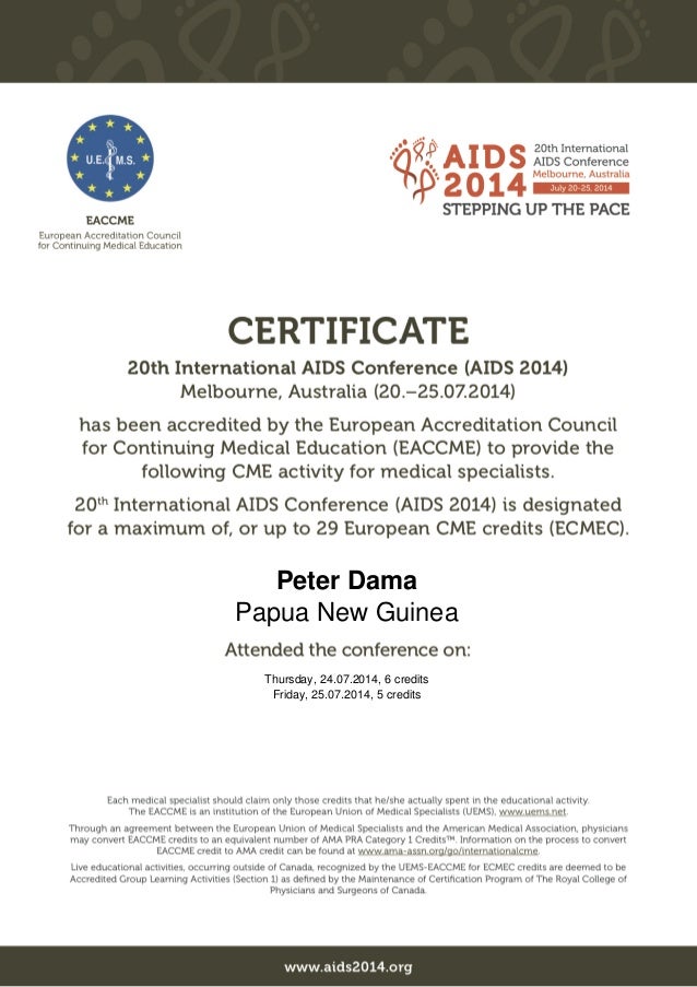 EACCME Certificate. AIDS Conference