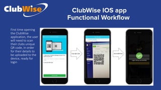 First time opening
the ClubWise
application, the user
will need to scan
their clubs unique
QR code, in order
for their details to
be uploaded to the
device, ready for
login
 