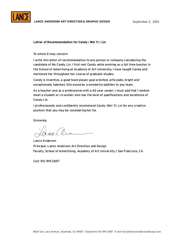 candy lin letter of recco university of san francisco letter of recommendation