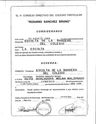 Silvia Lane's  Ecuadorian Flag Award Certificate