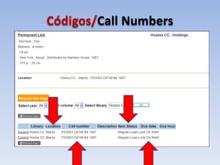 Códigos/Call Numbers
 