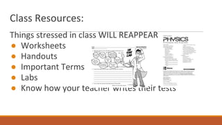 Class Resources:
Things stressed in class WILL REAPPEAR
● Worksheets
● Handouts
● Important Terms
● Labs
● Know how your teacher writes their tests
 