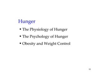 Hunger The Physiology of Hunger The Psychology of Hunger Obesity and Weight Control 