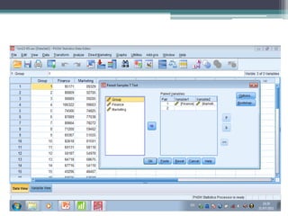 Using SPSS
Analyze > Compare Means > Paired Samples T
Test
 
