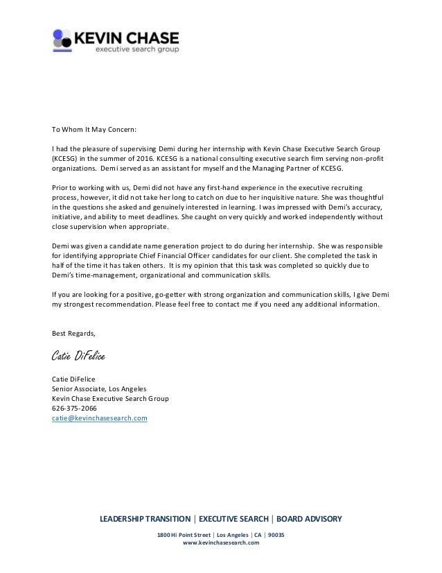 Recommendation Letter Internship 2016