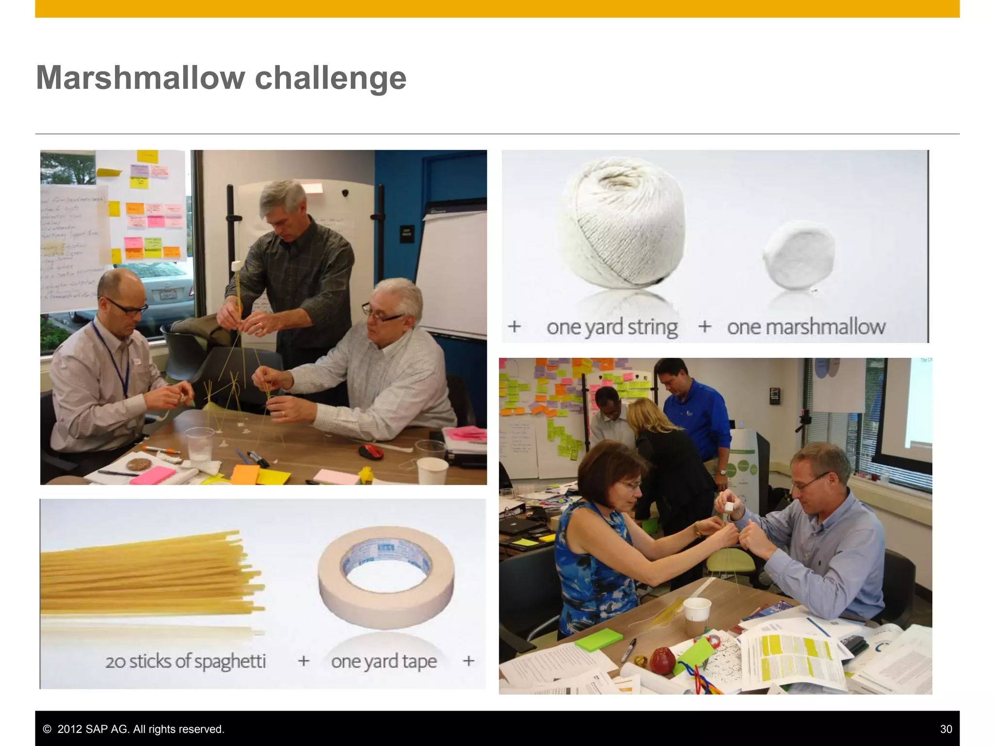 © 2012 SAP AG. All rights reserved. 30
Marshmallow challenge
 