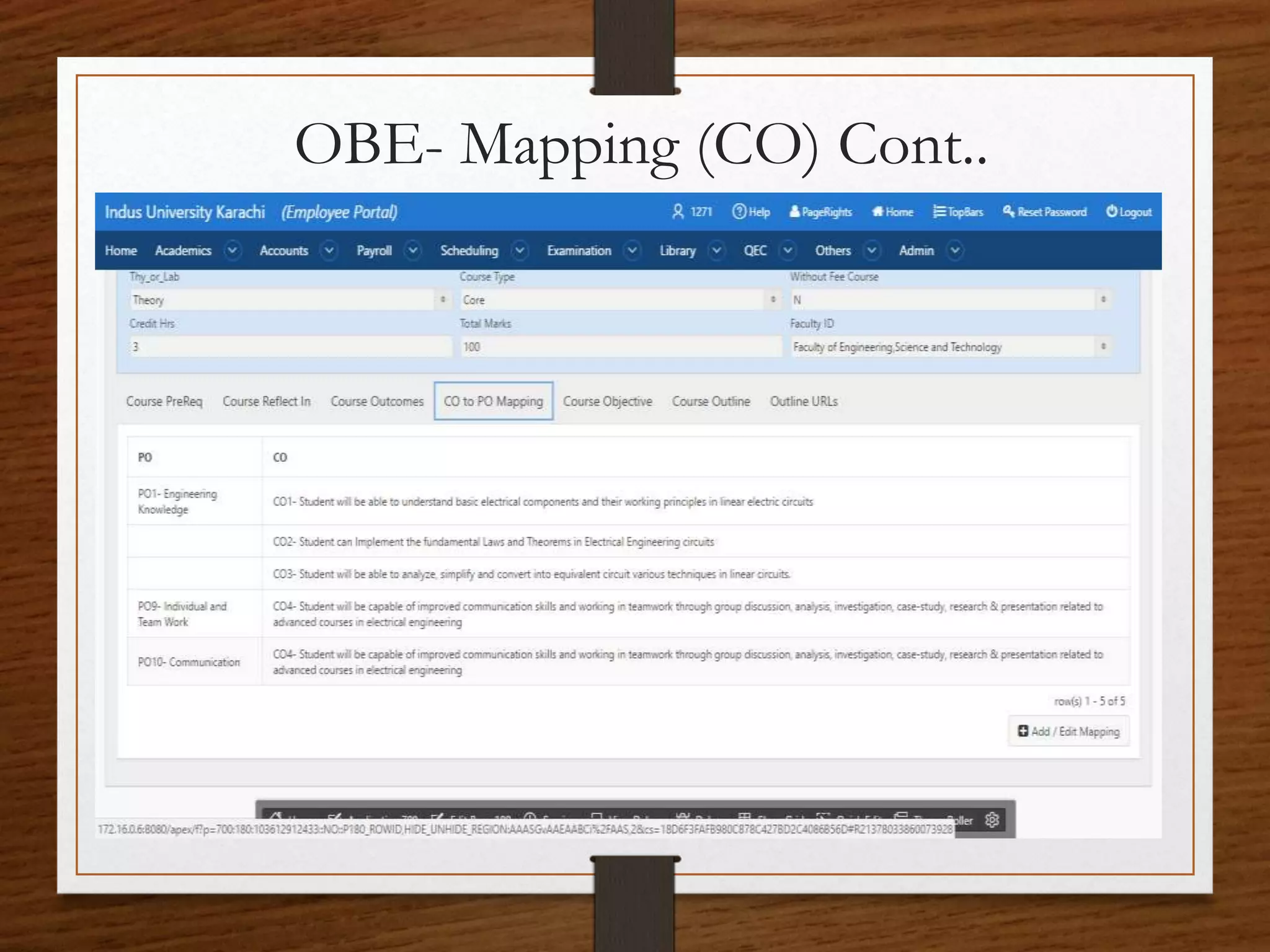 OBE- Mapping (CO) Cont..
 