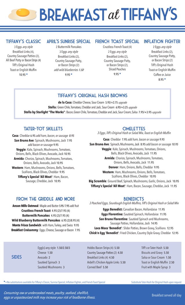 breakfast at tiffany's menu
