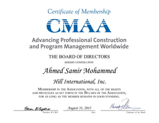 August 31, 2015
Hill International, Inc.
Ahmed Samir Mohammed
 