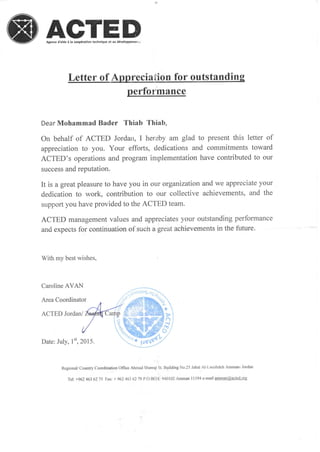 Appreciatation Letter - ACTED