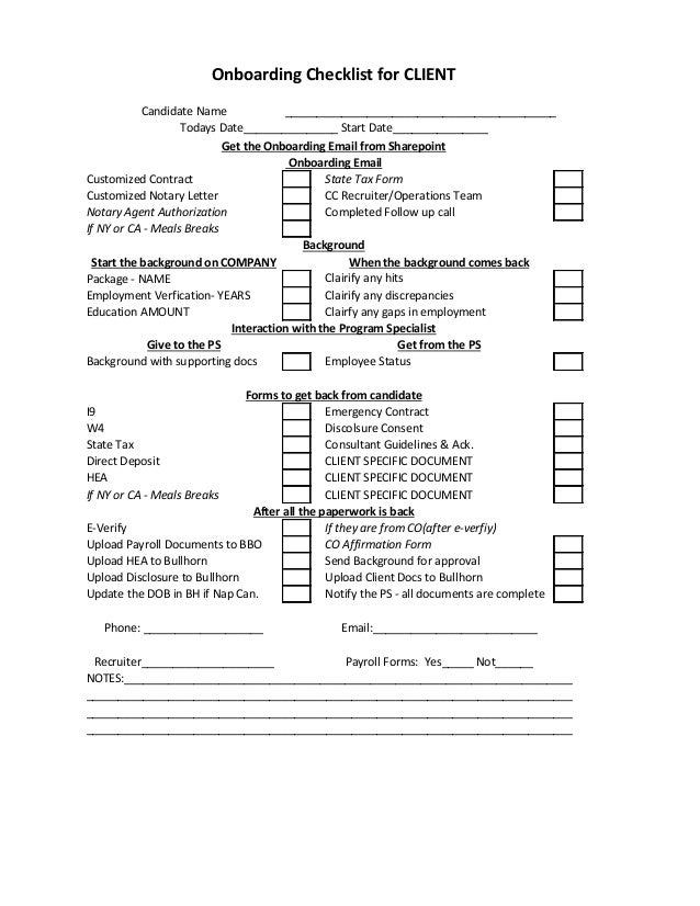 generic onboarding checklist generic checklist