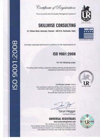 ISO Certification -Skillwise Consulitng 