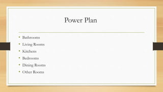 Power Plan
• Bathrooms
• Living Rooms
• Kitchens
• Bedrooms
• Dining Rooms
• Other Rooms
 