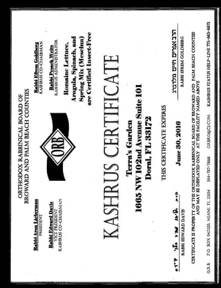 ORB Kosher Certificate