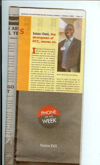Isaac osei  in the Nigerian Telecoms News Mag - Copy