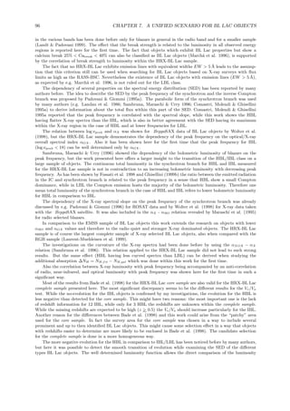 96 CHAPTER 7. A UNIFIED SCENARIO FOR BL LAC OBJECTS
in the various bands has been done before only for blazars in general in the radio band and for a smaller sample
(Landt & Padovani 1999). The eﬀect that the break strength is related to the luminosity in all observed energy
regions is reported here for the ﬁrst time. The fact that objects which exhibit BL Lac properties but show a
calcium break 25% < Cabreak < 40% can also be classiﬁed as BL Lac objects (March˜a et al. 1996), is supported
by the correlation of break strength to luminosity within the HRX-BL Lac sample.
The fact that no HRX-BL Lac exhibits emission lines with equivalent widths EW > 5 ˚A leads to the assump-
tion that this criterion still can be used when searching for BL Lac objects based on X-ray surveys with ﬂux
limits as high as the RASS-BSC. Nevertheless the existence of BL Lac objects with emission lines (EW > 5 ˚A),
as expected by e.g. March˜a et al. 1996, is not ruled out for the LBL class.
The dependency of several properties on the spectral energy distribution (SED) has been reported by many
authors before. The idea to describe the SED by the peak frequency of the synchrotron and the inverse Compton
branch was proposed by Padovani & Giommi (1995a). The parabolic form of the synchrotron branch was used
by many authors (e.g. Landau et al. 1986; Sambruna, Maraschi & Urry 1996; Comastri, Molendi & Ghisellini
1995a) to derive information about the total ﬂux within this part of the SED. Comastri, Molendi & Ghisellini
1995a reported that the peak frequency is correlated with the spectral slope, while this work shows the HBL
having ﬂatter X-ray spectra than the IBL, which is also in better agreement with the SED having its maximum
within the X-ray region in the case of HBL and at lower frequencies for LBL.
The relation between log νpeak and αX was shown for BeppoSAX data of BL Lac objects by Wolter et al.
(1998), but the HRX-BL Lac sample demonstrates the dependency of the peak frequency on the optical/X-ray
overall spectral index αOX . Also it has been shown here for the ﬁrst time that the peak frequency for IBL
(log νpeak < 18) can be well determined only by αOX.
Sambruna, Maraschi & Urry (1996) showed the dependency of the bolometric luminosity of blazars on the
peak frequency, but the work presented here oﬀers a larger insight to the transition of the HBL/IBL class on a
large sample of objects. The continuous total luminosity in the synchrotron branch for HBL and IBL measured
for the HRX-BL Lac sample is not in contradiction to an increasing bolometric luminosity with decreasing peak
frequency. As has been shown by Fossati et al. 1998 and Ghisellini (1999b) the ratio between the emitted radiation
in the IC and synchrotron branch is related to the peak frequency in a sense that HBL show a small Compton
dominance, while in LBL the Compton emission hosts the majority of the bolometric luminosity. Therefore one
mean total luminosity of the synchrotron branch in the case of HBL and IBL refers to lower bolometric luminosity
for HBL in comparison to IBL.
The dependency of the X-ray spectral slope on the peak frequency of the synchrotron branch was already
discussed by e.g. Padovani & Giommi (1996) for ROSAT data and by Wolter et al. (1998) for X-ray data taken
with the BeppoSAX satellite. It was also included in the αX - αRO relation revealed by Maraschi et al. (1995)
for radio selected blazars.
In comparison to the EMSS sample of BL Lac objects this work extends the research on objects with lower
αRO and αOX values and therefore to the radio quiet and stronger X-ray dominated objects. The HRX-BL Lac
sample is of course the largest complete sample of X-ray selected BL Lac objects, also when compared with the
RGB sample (Laurent-Muehleisen et al. 1999).
The investigations on the curvature of the X-ray spectra had been done before by using the αXOX − αX
relation (Sambruna et al. 1996). This relation applied to the HRX-BL Lac sample did not lead to such strong
results. But the same eﬀect (HBL having less curved spectra than LBL) can be derived when studying the
additional absorption ∆NH = NH,fit − NH,gal which was done within this work for the ﬁrst time.
Also the correlation between X-ray luminosity with peak frequency being accompanied by an anti-correlation
of radio, near-infrared, and optical luminosity with peak frequency was shown here for the ﬁrst time in such a
signiﬁcant way.
Most of the results from Bade et al. (1998) for the HRX-BL Lac core sample are also valid for the HRX-BL Lac
complete sample presented here. The most signiﬁcant discrepancy seems to be the diﬀerent results for the Ve/Va
test. While the no-evolution for the IBL objects is conﬁrmed by my investigations, the evolution for the HBL is
less negative than detected for the core sample. This might have two reasons: the most important one is the lack
of redshift information for 12 IBL, while only for 3 HBL the redshifts are unknown within the complete sample.
While the missing redshifts are expected to be high (z >∼ 0.5) the Ve/Va should increase particularly for the IBL.
Another reason for the diﬀerences between Bade et al. (1998) and this work could arise from the “patchy” area
used for the core sample. In fact the survey area for the core sample was chosen in a way to include several
prominent and up to then identiﬁed BL Lac objects. This might cause some selection eﬀect in a way that objects
with redshifts easier to determine are more likely to be enclosed in Bade et al. (1998). The candidate selection
for the complete sample is done in a more homogeneous way.
The more negative evolution for the HBL in comparison to IBL/LBL has been noticed before by many authors,
but here it was possible to detect the smooth transition of evolution while examining the SED of the diﬀerent
types BL Lac objects. The well determined luminosity function allows the direct comparison of the luminosity
 