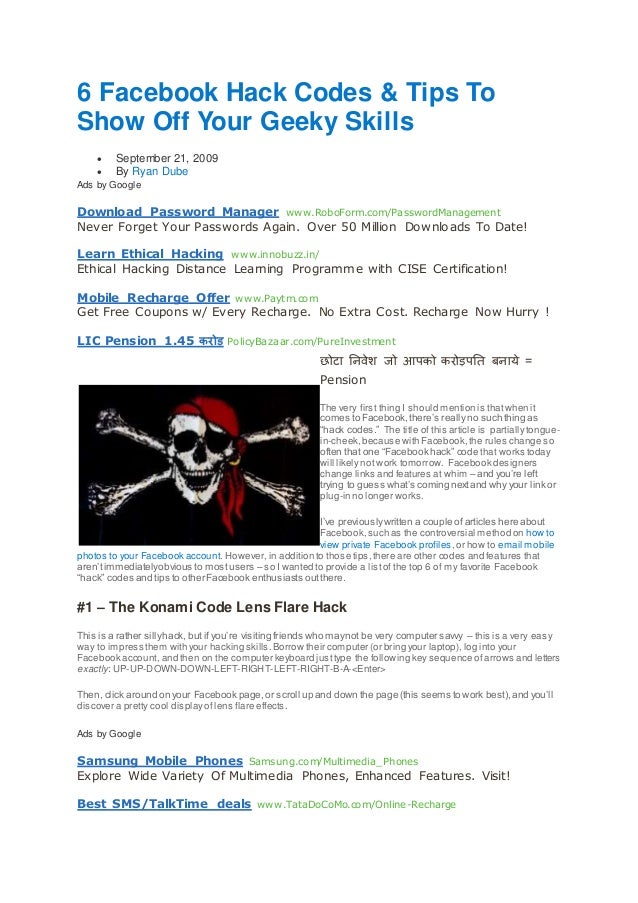 6 Facebook Hack Codes 6 Facebook Hack Codes