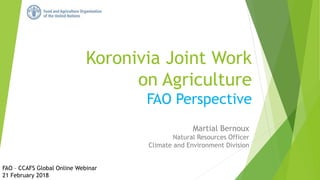 Koronivia Joint Work
on Agriculture
FAO Perspective
Martial Bernoux
Natural Resources Officer
Climate and Environment Division
FAO – CCAFS Global Online Webinar
21 February 2018
 