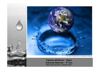 http://www.michellewhitedove.com/images/water_planet.jpg



Fatores abióticos – Água
Ciências Naturais – 8º ano
Maria João Drumond / setembro 2012
 