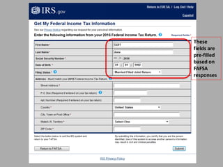 These
fields are
pre-filled
based on
FAFSA
responses
 