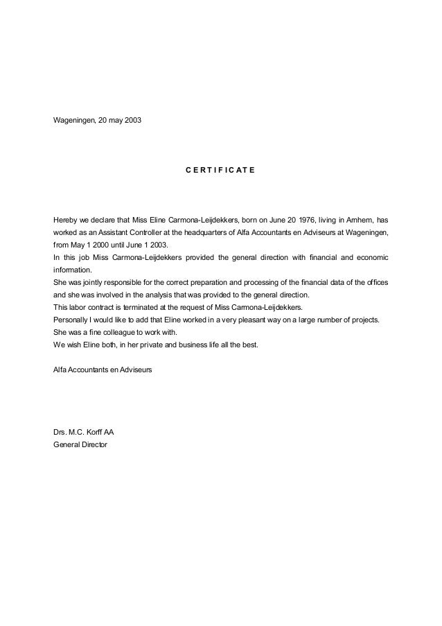 Getuigschrift Alfa Accountants in Engels