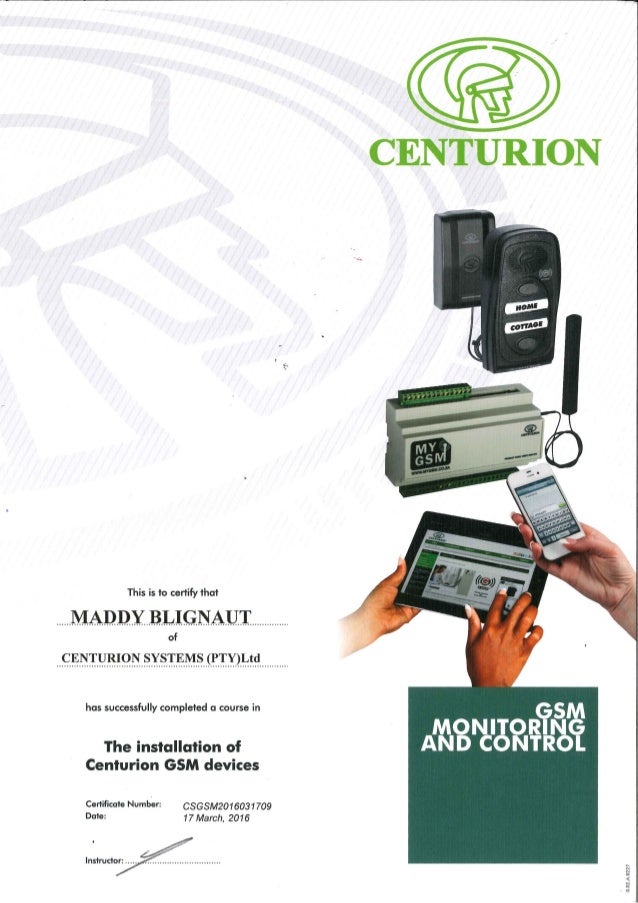 GSM Device Installation Certificate