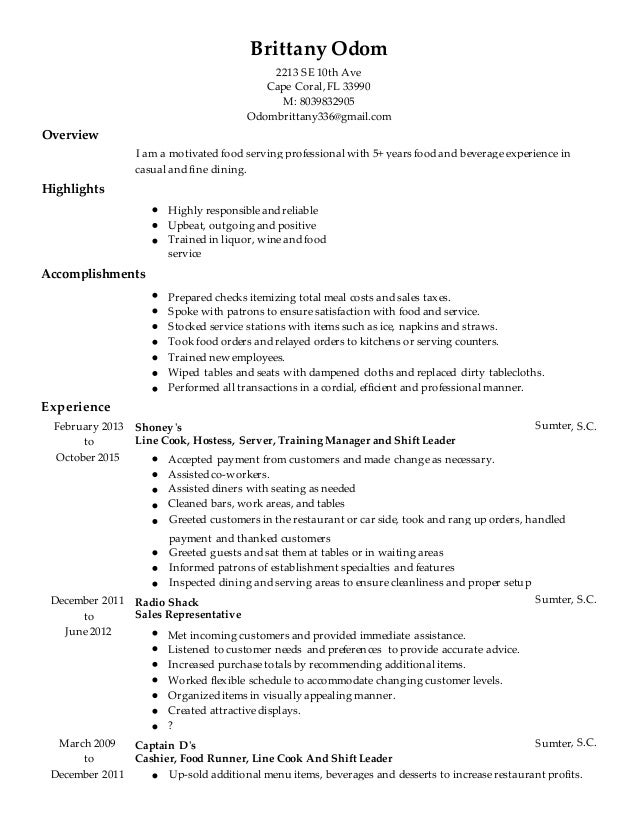 Resume food runner