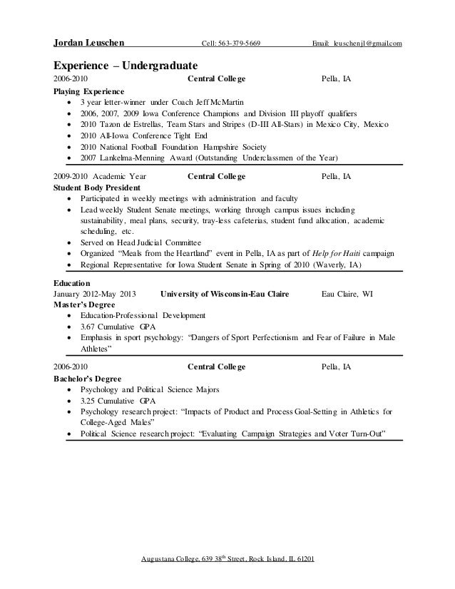 Division 1 athlete resume