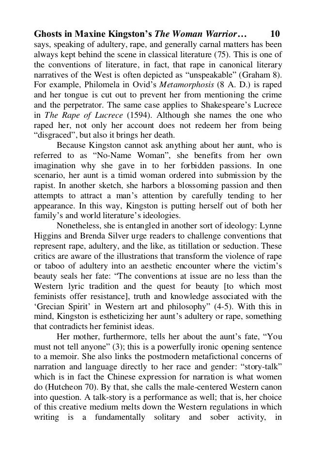 the ghosts of the woman warrior essay The woman warrior study guide contains a biography of maxine kingston, literature essays, quiz questions, major themes, characters, and a full summary and analysis. the ghosts of the woman warrior essay The woman warrior study guide contains a biography of maxine kingston, literature essays, quiz questions, major themes, characters, and a full summary and analysis.
