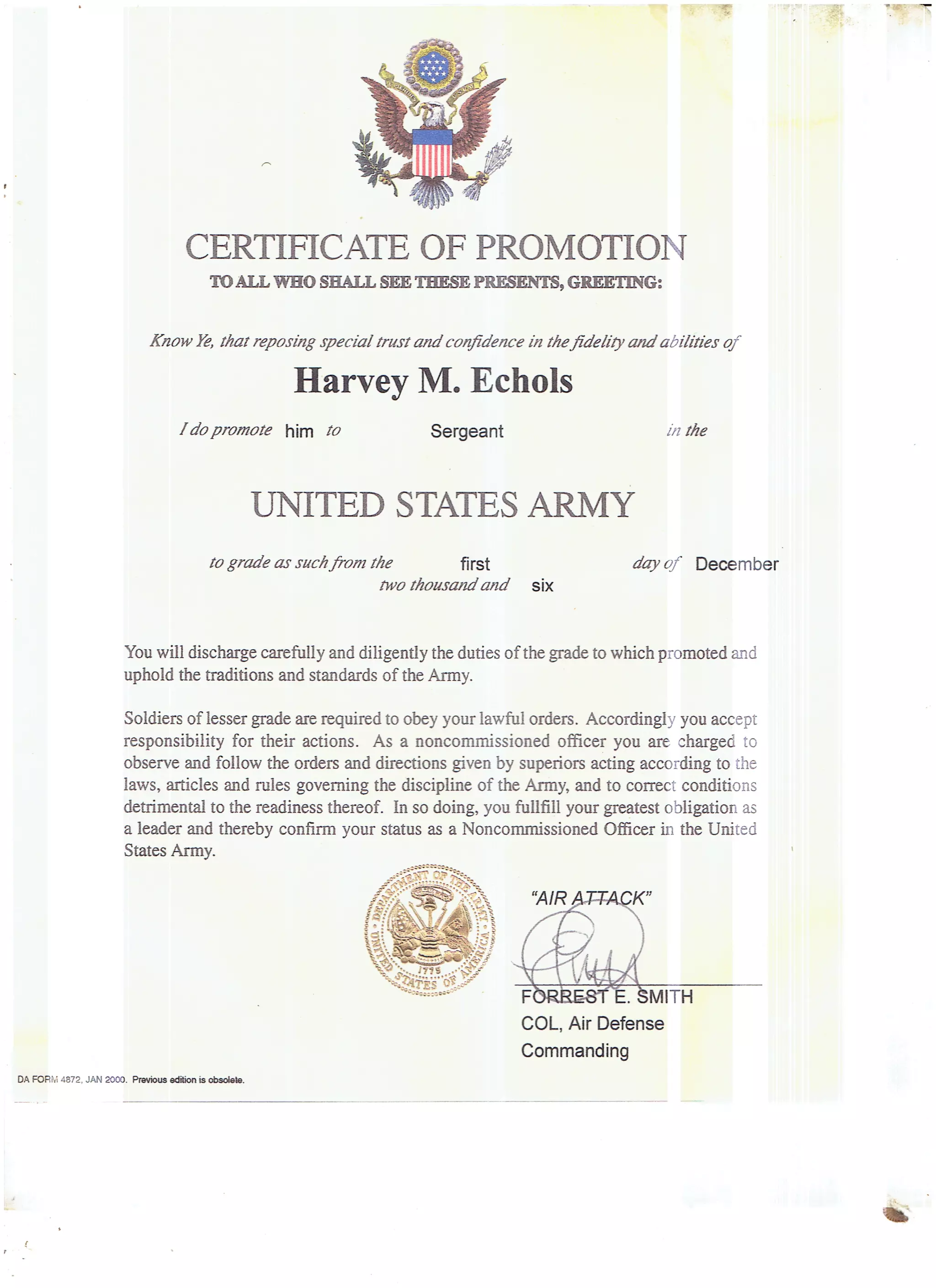 Certificate of Promotion to Sergeant PDF