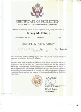 Certificate of Promotion to Sergeant