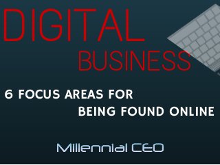 DIGITAL
6 FOCUS AREAS FOR
BUSINESS
BEING FOUND ONLINE
 