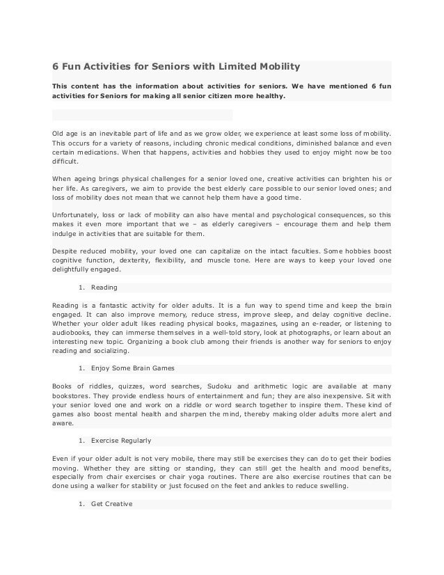 6 fun activities for seniors with limited mobility