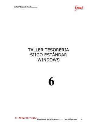 SIIGO Dejando huella...........




                  TALLER TESORERIA
                   SIIGO ESTÁNDAR
                      WINDOWS




                                            6

                              Caminando hacia el futuro........... .www.siigo.com   46
 