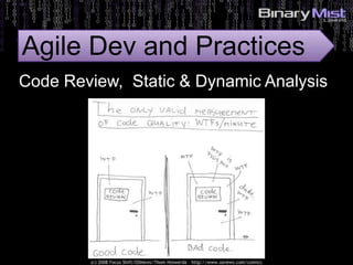 Code Review, Static & Dynamic Analysis
Agile Dev and Practices
 