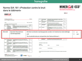 © Hansgrohe AG. All rights reserved.
Norme SIA 181 «Protection contre le bruit
dans le bâtiment»
18MinergieEco Seminar d‘information octobre 2016
 