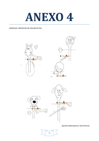 Apostila elaborada por: Gizeli Alencar
24
ANEXO 4
MODELOS: FANTOCHES DE COLHER DE PAU
 