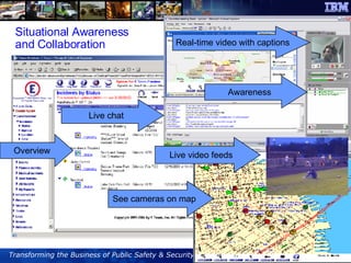 Overview Overview Live chat See cameras on map Situational Awareness  and Collaboration Real-time video with captions Awareness Live video feeds 