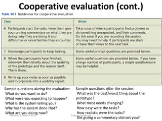 Cooperative evaluation (cont.)
Monday, 27 March 2017 Aalborg University
Sample questions during the evaluation:
What do yo...