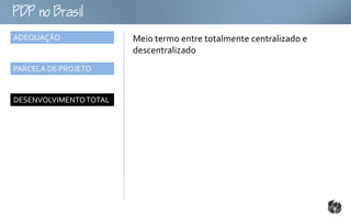 oB
ADEQUAÇÃO               Meio termo entre totalmente centralizado e
                        descentralizado
PARCELA DE PROJETO


DESENVOLVIMENTO TOTAL
 