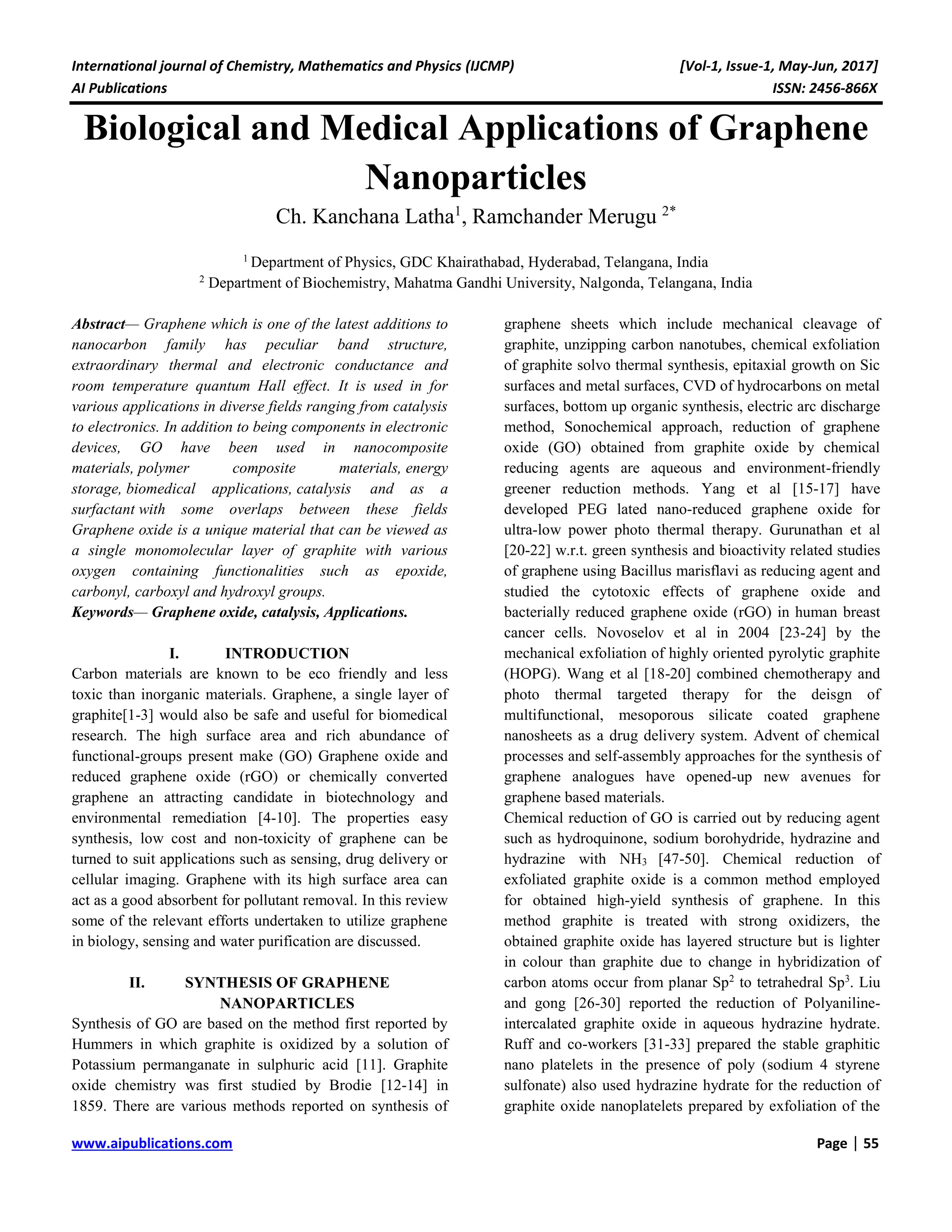 Biological and Medical Applications of Graphene Nanoparticles | PDF