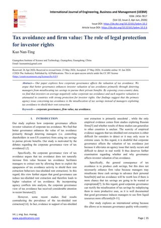 Tax avoidance and firm value: The role of legal protection for investor ...