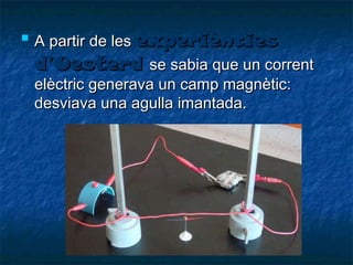 

A partir de les experiències
d’Oesterd se sabia que un corrent
elèctric generava un camp magnètic:
desviava una agulla imantada.

 