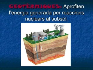 GEOTÈRMIQUES: Aprofiten
l’energia generada per reaccions
nuclears al subsòl.

 